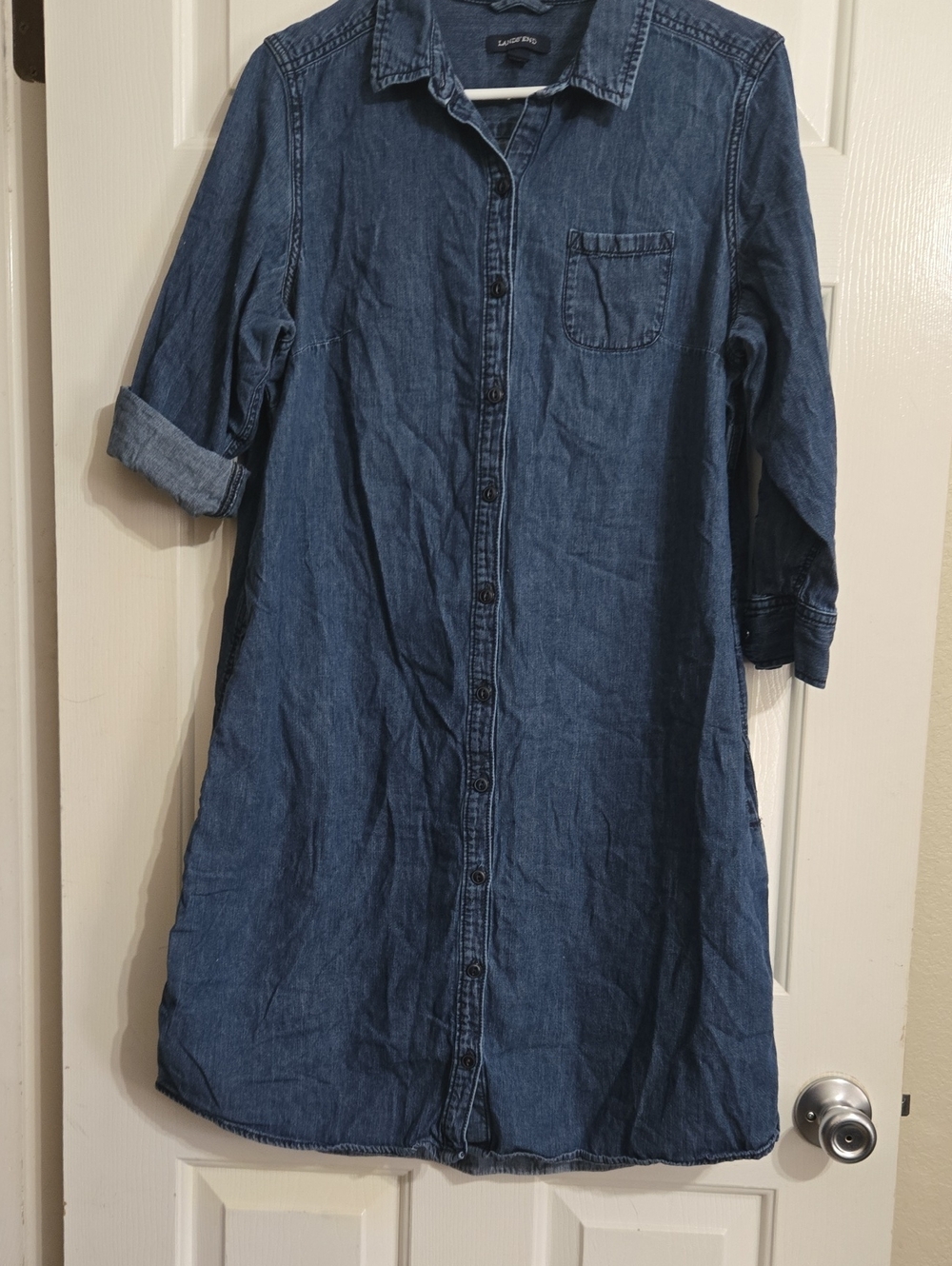 Lands' End Dark Blue Denim Midi Shirt Dress